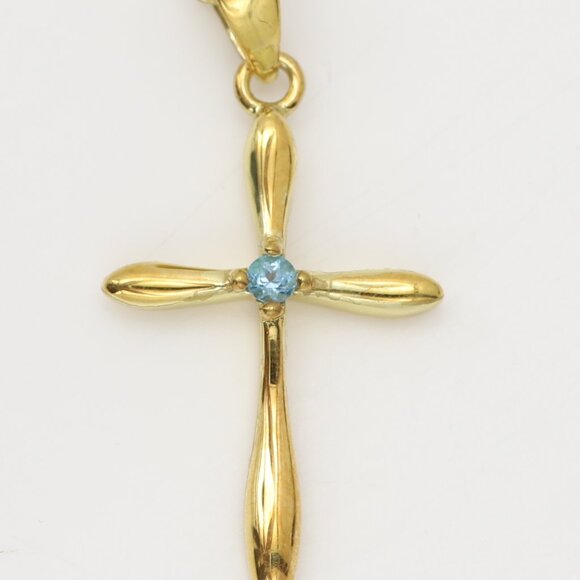 Silver Cross Natural Blue Topaz Cross Pendant plated with 14k gold - Picture 1 of 8